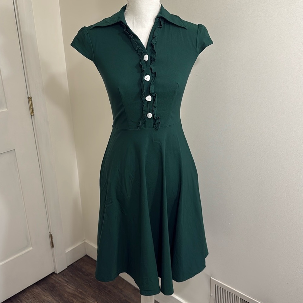 Wedtrend Short Sleeve Dress Rockabilly Retro Swing Dress Green Women’s Size XS